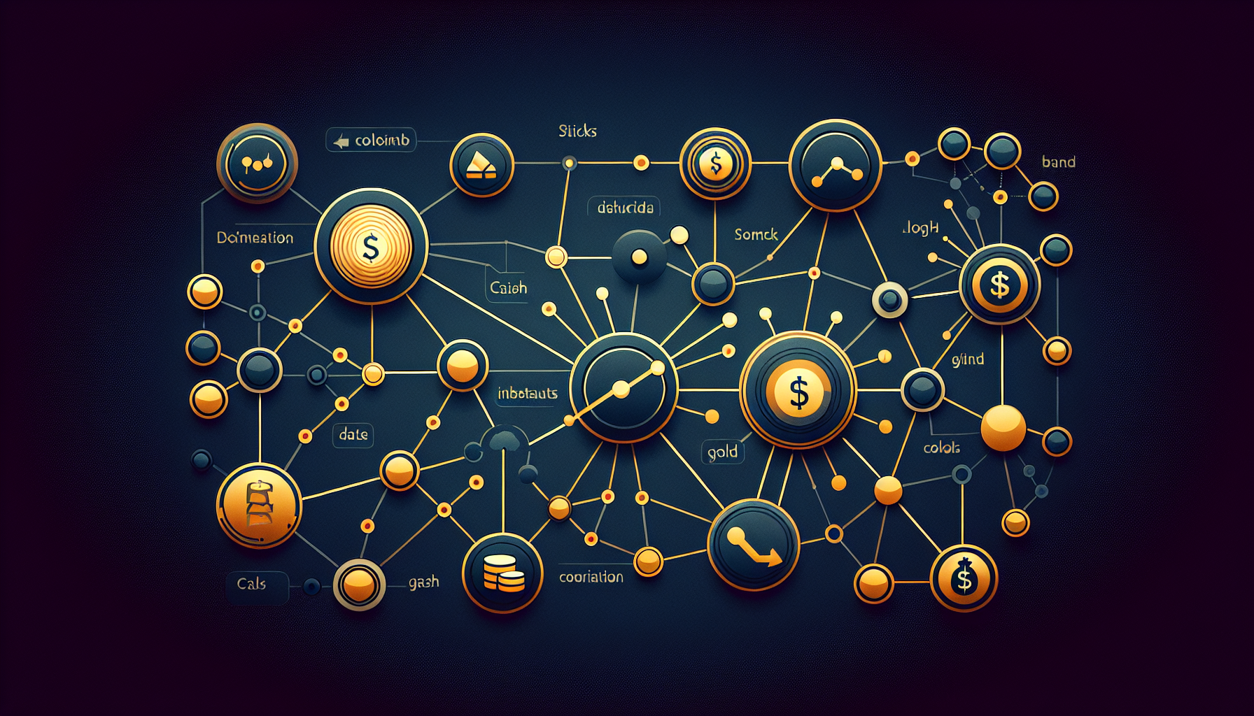 주식, 채권, 금, 현금 자산군 간의 상관성 네트워크 다이어그램