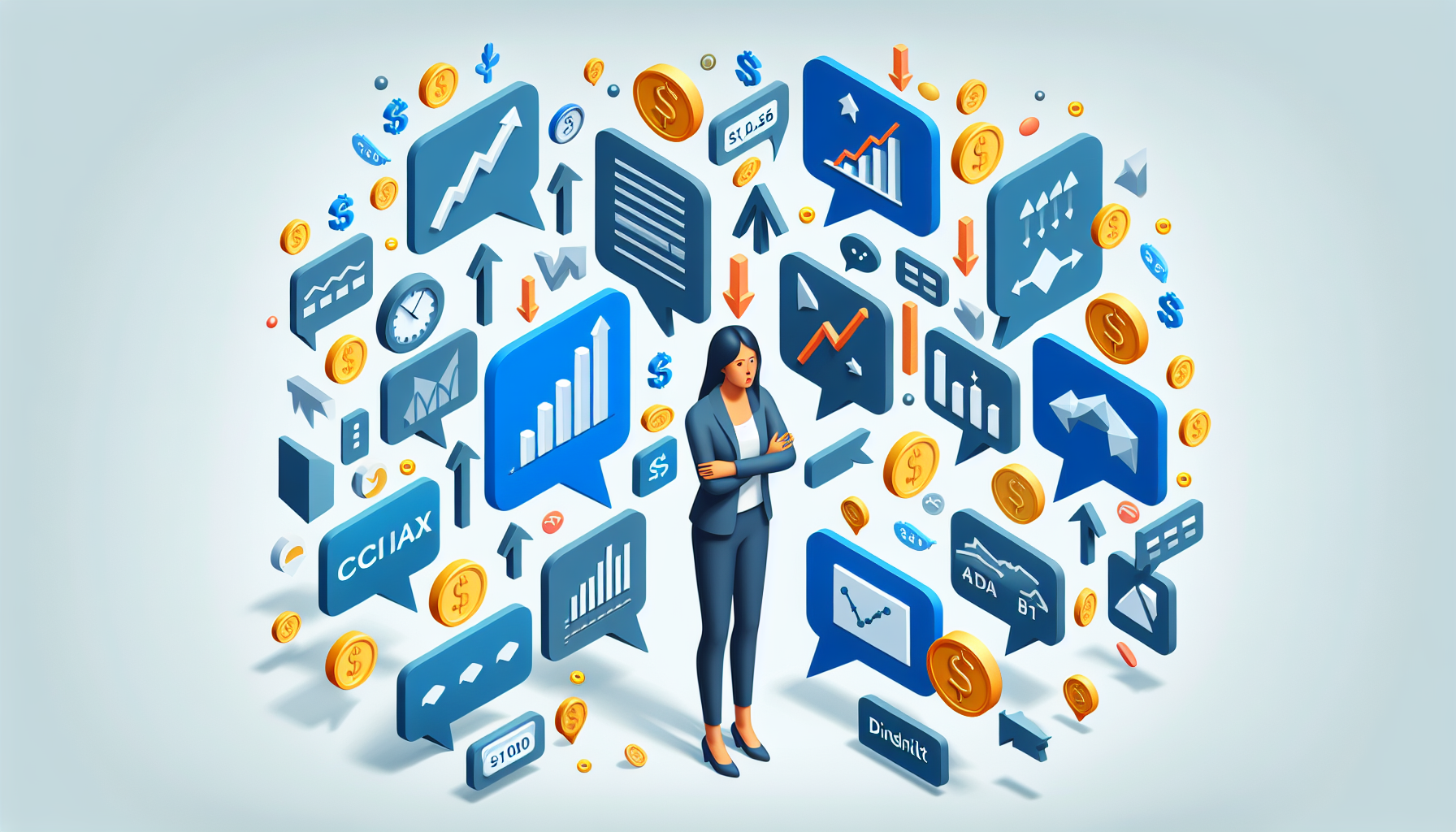 수많은 투자 전략과 상반된 조언들 사이에서 혼란스러워하는 투자자 일러스트