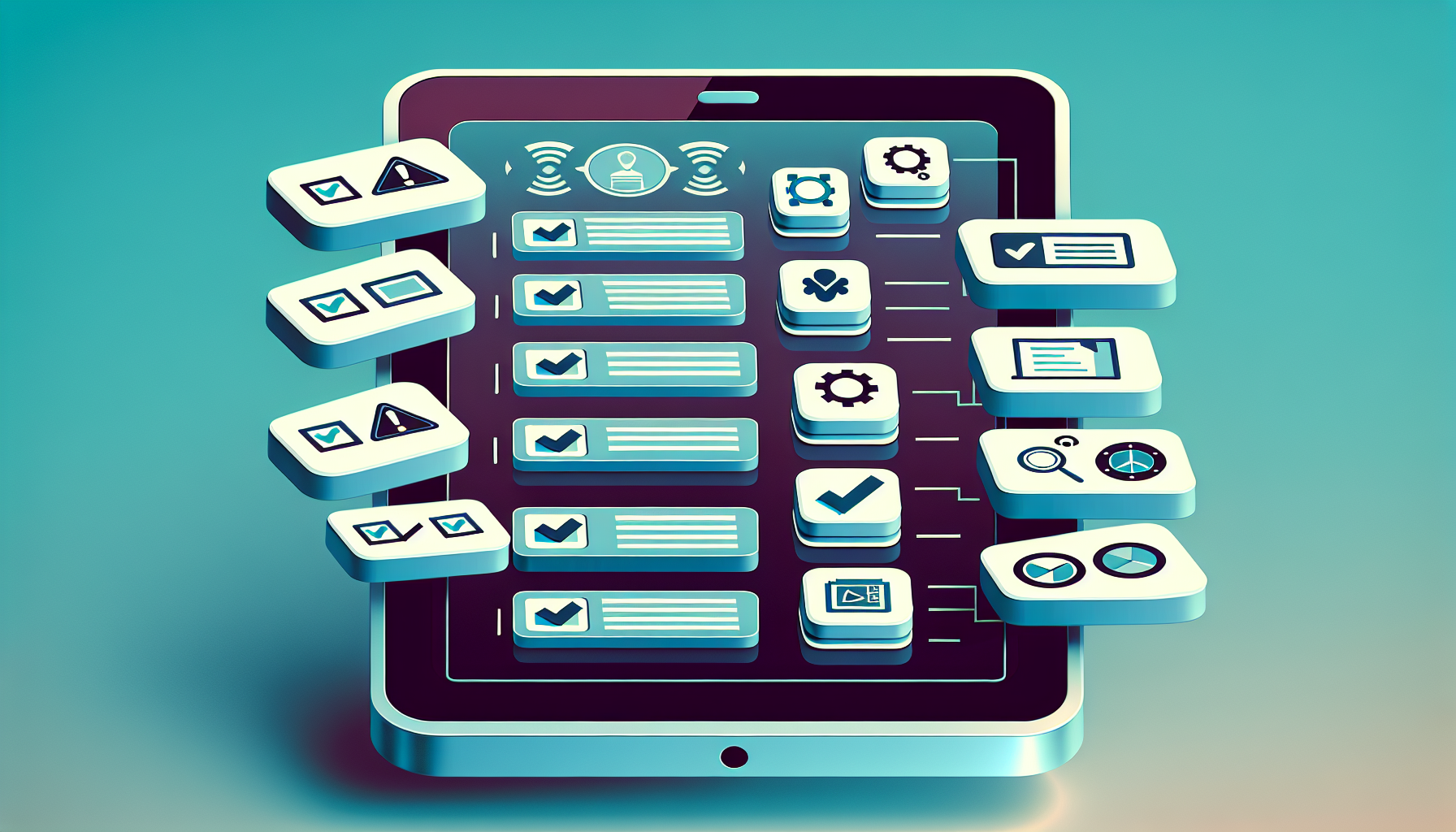 휴먼-인-더-루프 구현 전 확인해야 할 7가지 체크리스트 항목을 보여주는 디지털 체크리스트 일러스트