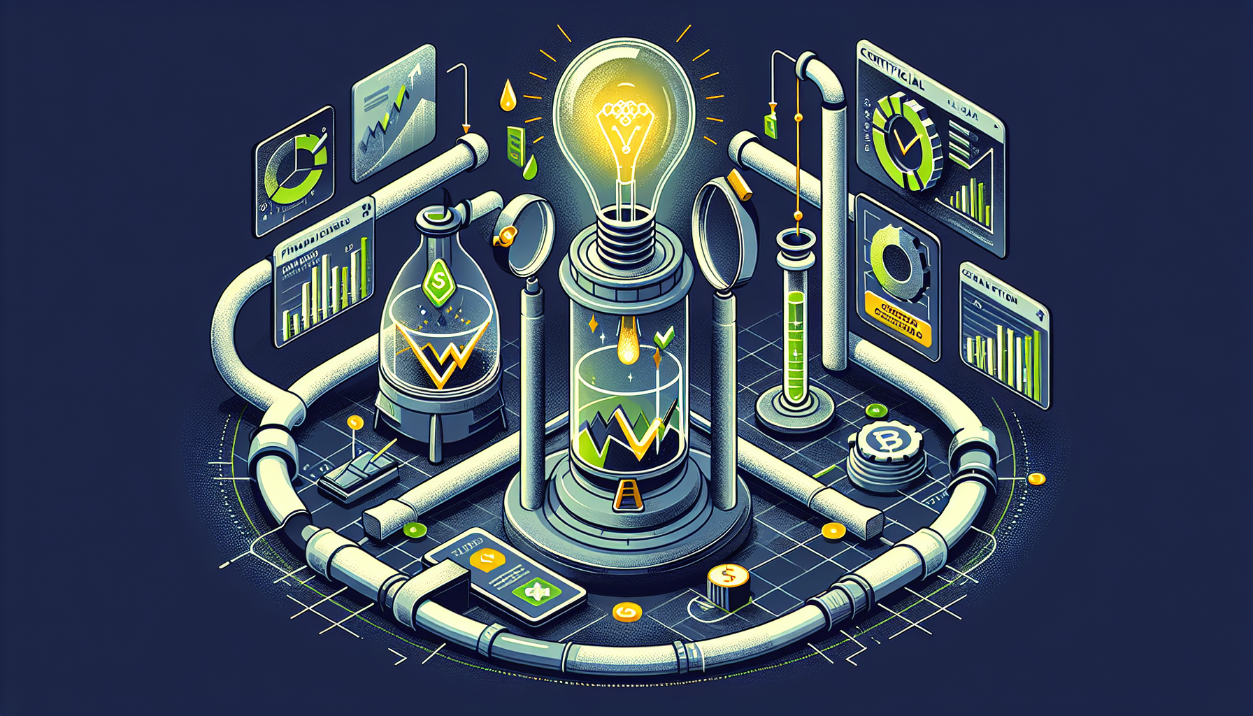 투자 전략을 백테스트로 데이터 검증하는 과정을 표현한 일러스트