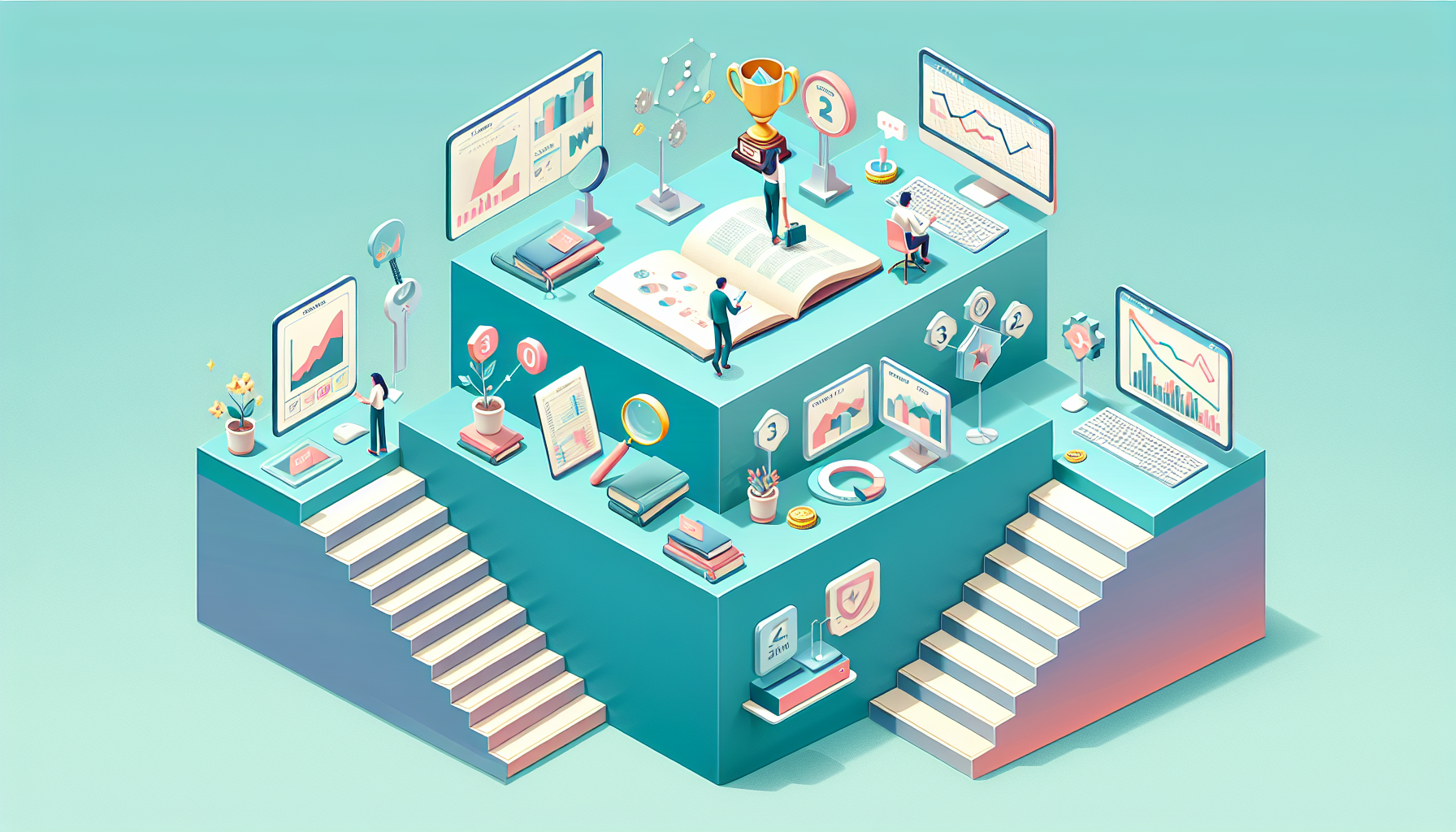 투자 전략 수집부터 백테스트, 실행까지 3단계 실전 가이드를 표현한 아이소메트릭 일러스트
