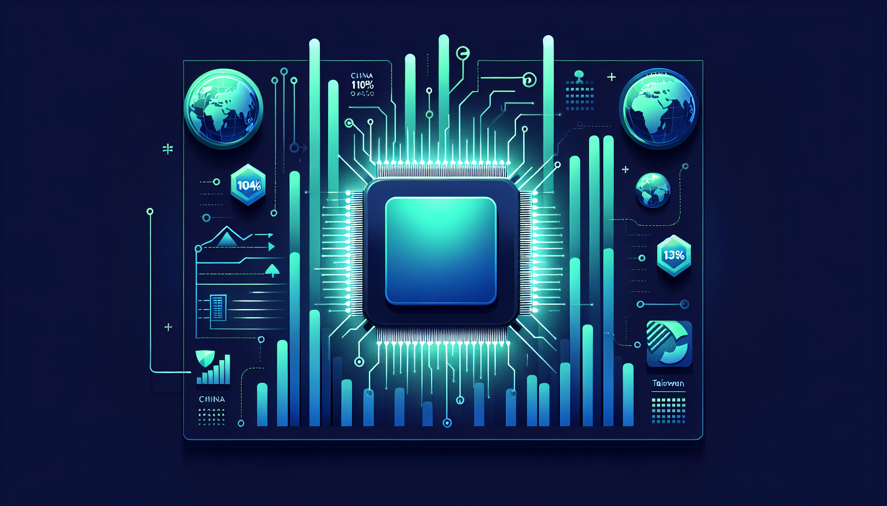 한국 반도체 수출 급증을 표현한 데이터 시각화 일러스트