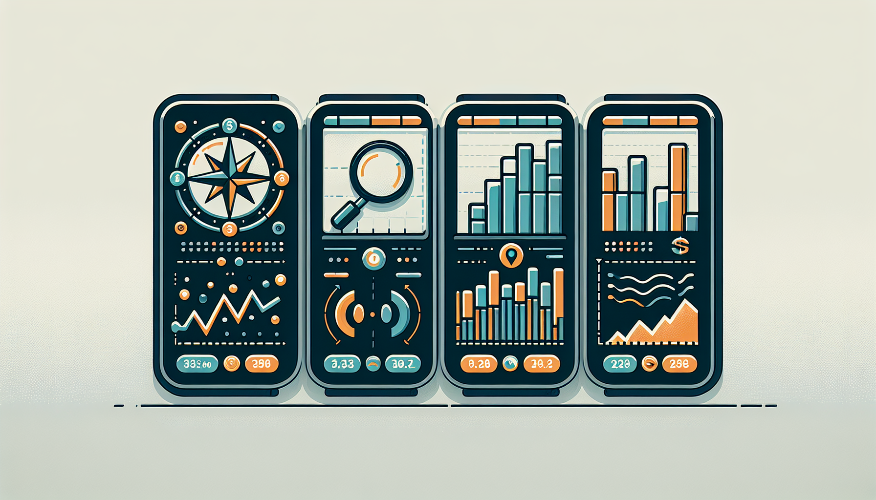 투자자가 주목해야 할 경기선행지수, 일평균 수출, 환율 등 핵심 지표 모니터링 대시보드 일러스트