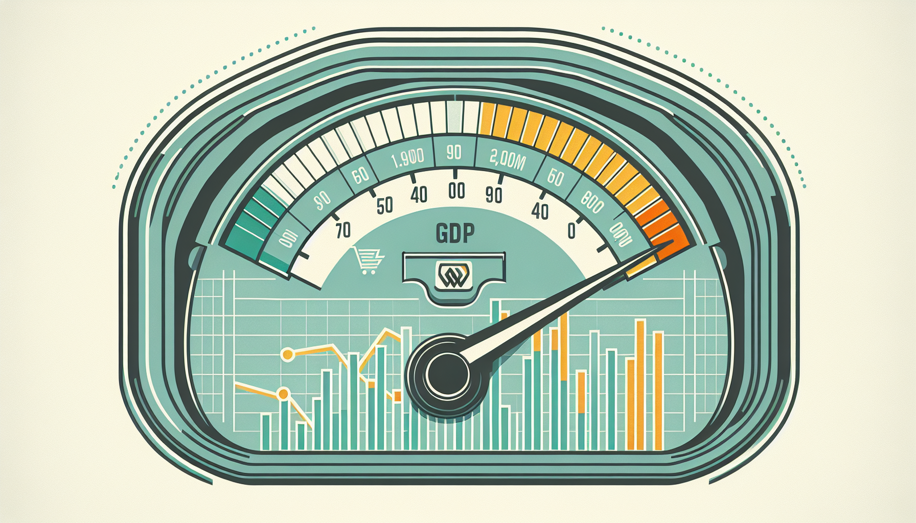 한국 GDP 순환 변동치를 자동차 RPM 계기판에 비유한 경기 침체 신호 일러스트