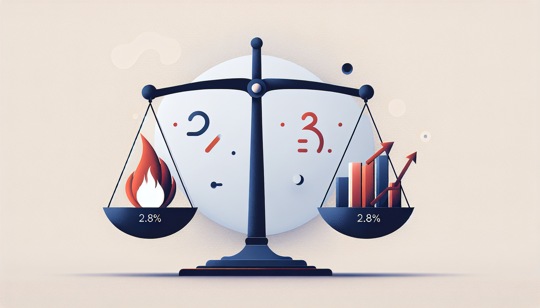 미국 연준의 물가와 고용 딜레마를 저울로 표현한 통화정책 일러스트