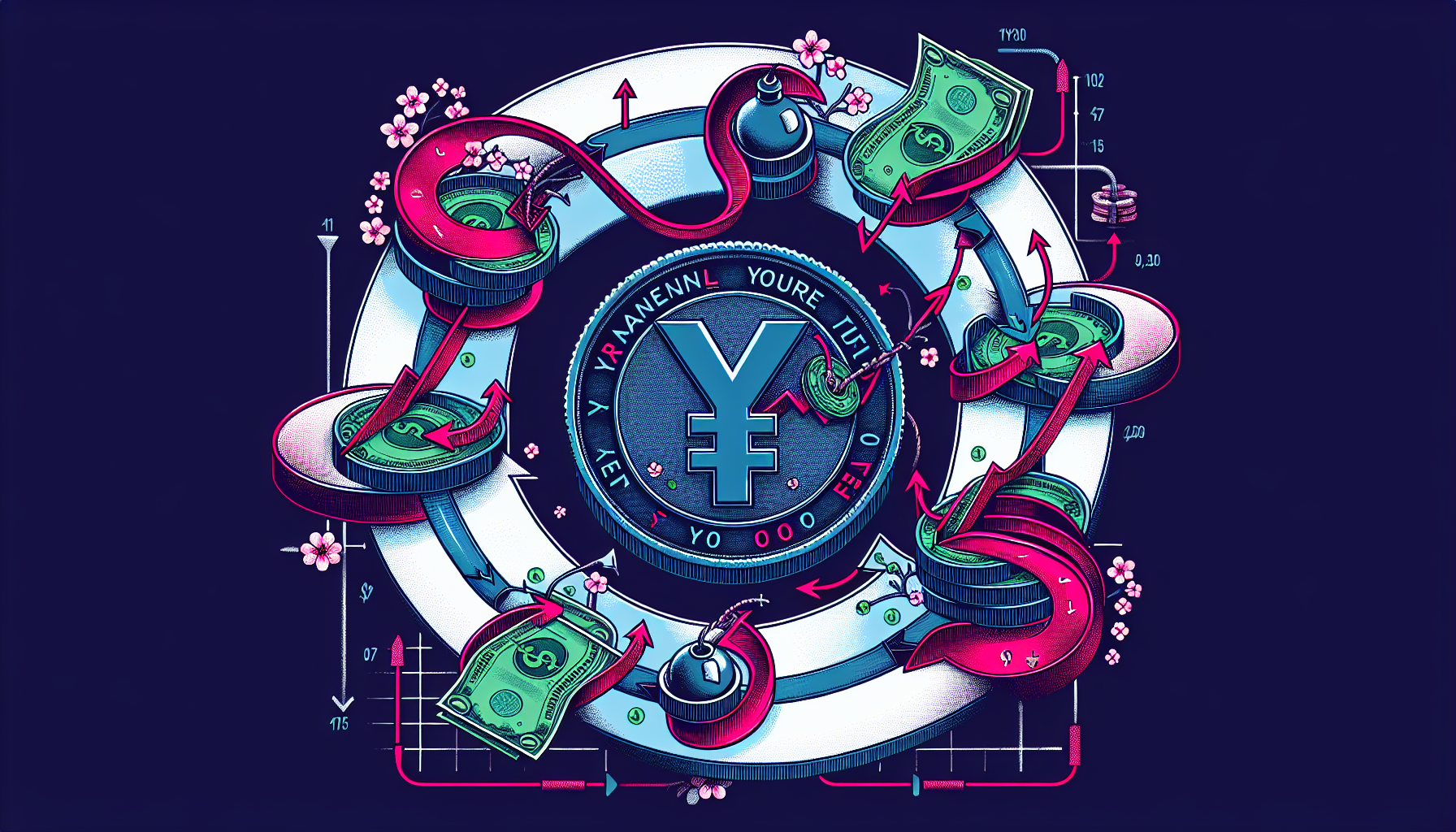 엔 캐리 트레이드 메커니즘과 청산 리스크를 순환 다이어그램으로 표현한 일러스트