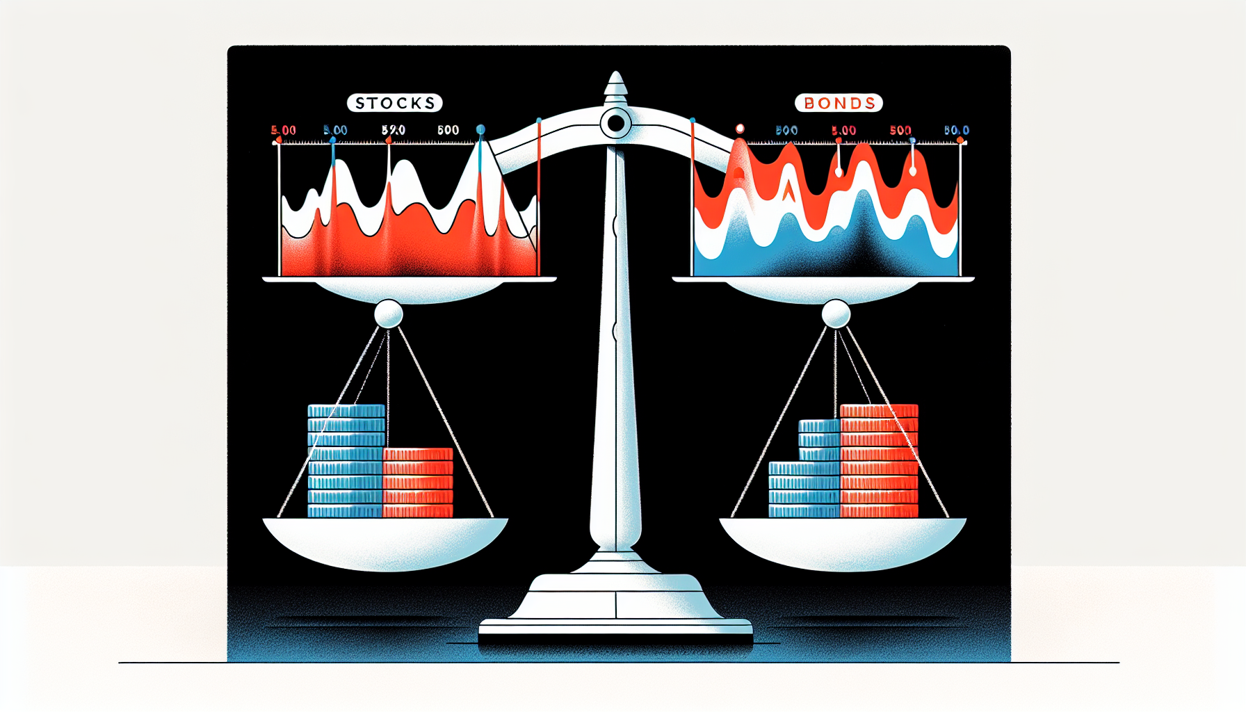 금액 분산과 리스크 분산의 차이를 저울로 비교한 투자 개념 일러스트