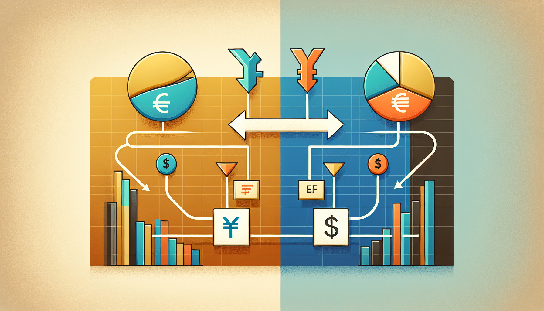 원화 기준 투자와 달러 기준 투자 방식을 비교한 한국 투자자 ETF 투자 경로 일러스트