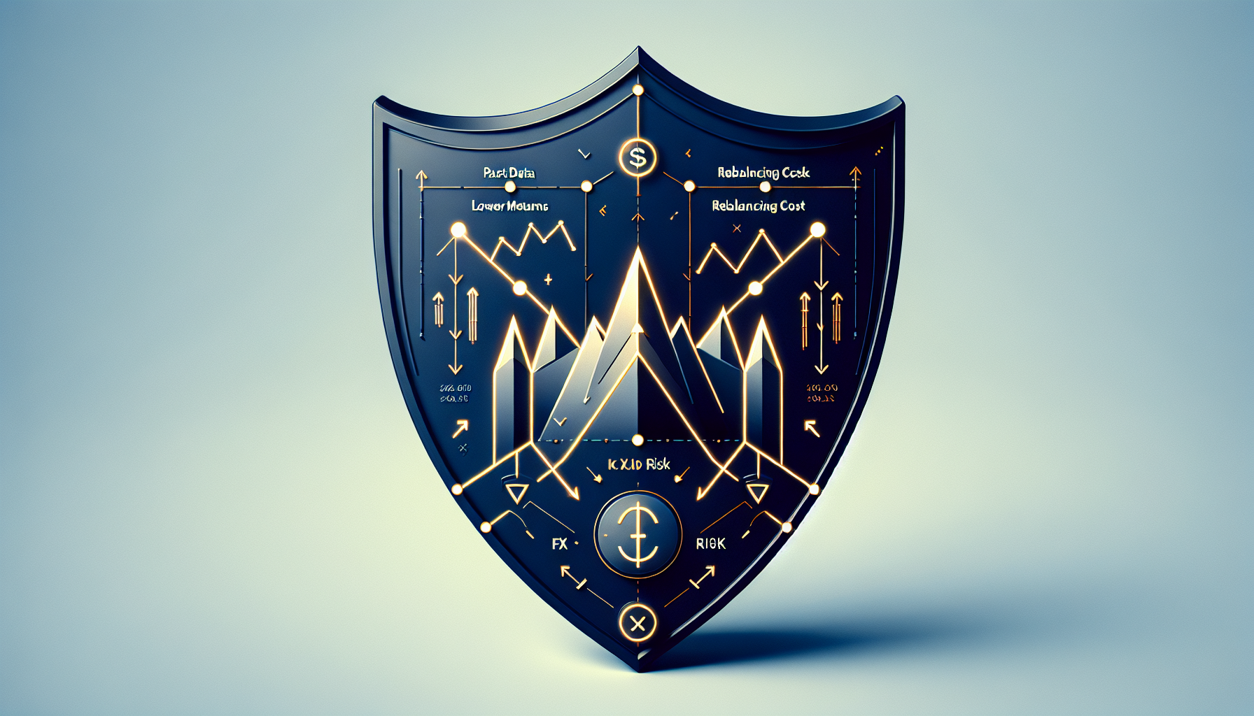 사계절 포트폴리오의 4가지 한계점을 방패 균열로 표현한 투자 전략 리스크 일러스트