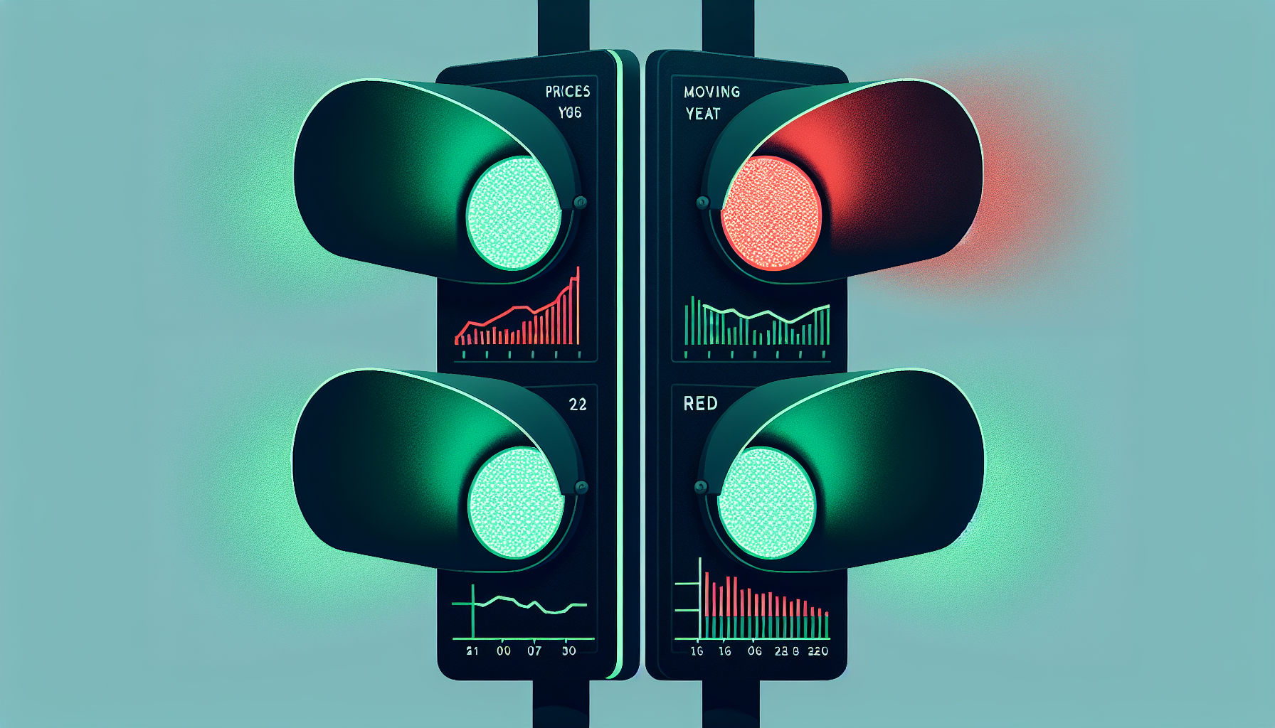 200일 이동평균선 시장 방향 신호와 실업률 12개월 평균 경기 방향 신호 두 가지 투자 지표 신호등 일러스트