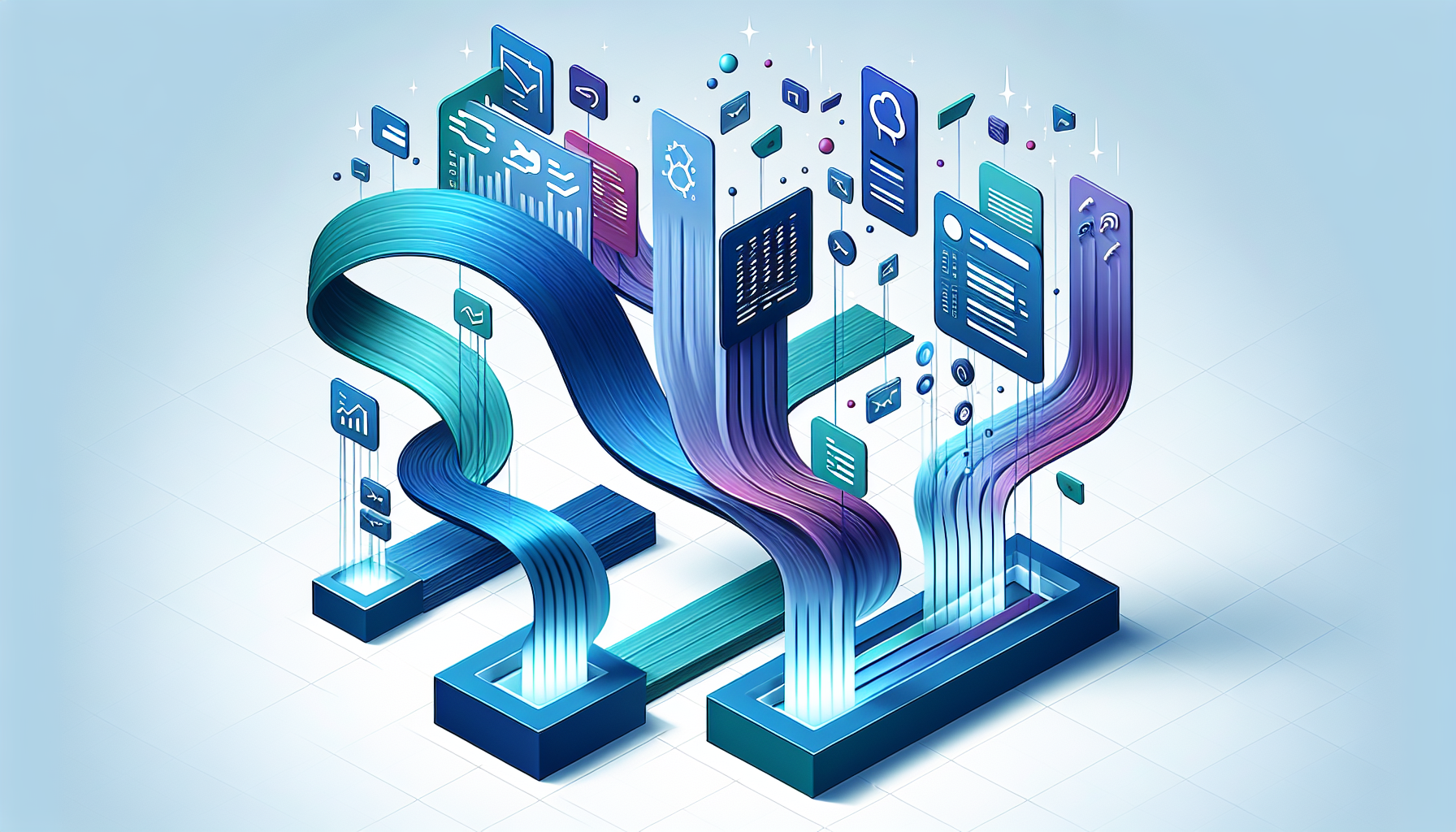 분산된 데이터 소스들이 하나의 통합 대시보드로 결합되는 과정을 보여주는 일러스트