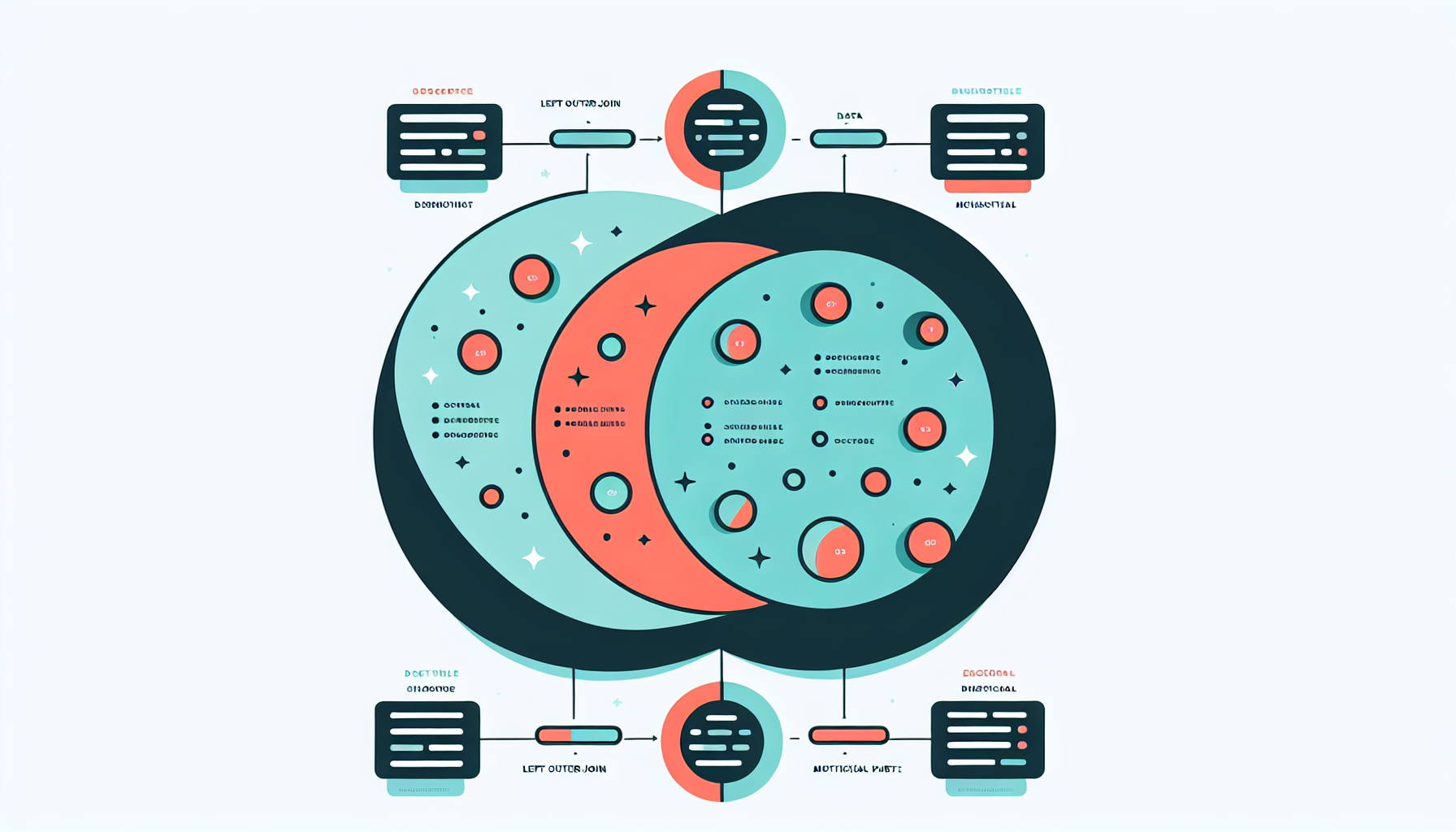 LEFT OUTER JOIN과 INNER JOIN의 데이터 포함 범위를 벤 다이어그램으로 표현한 설명 이미지