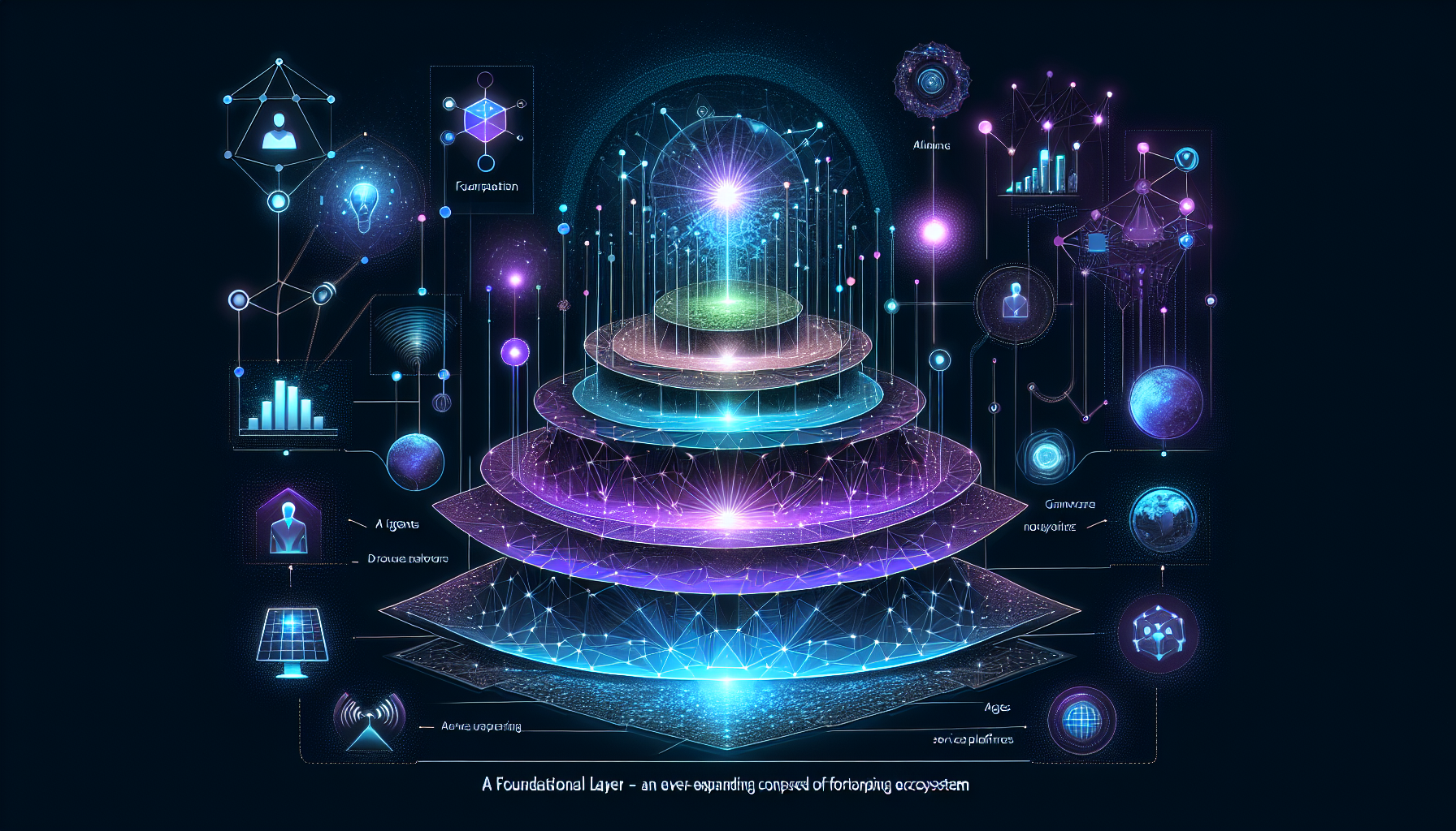 MCP가 AI 에이전트 생태계의 산업 표준으로 진화하는 미래 전망을 표현한 비전 일러스트