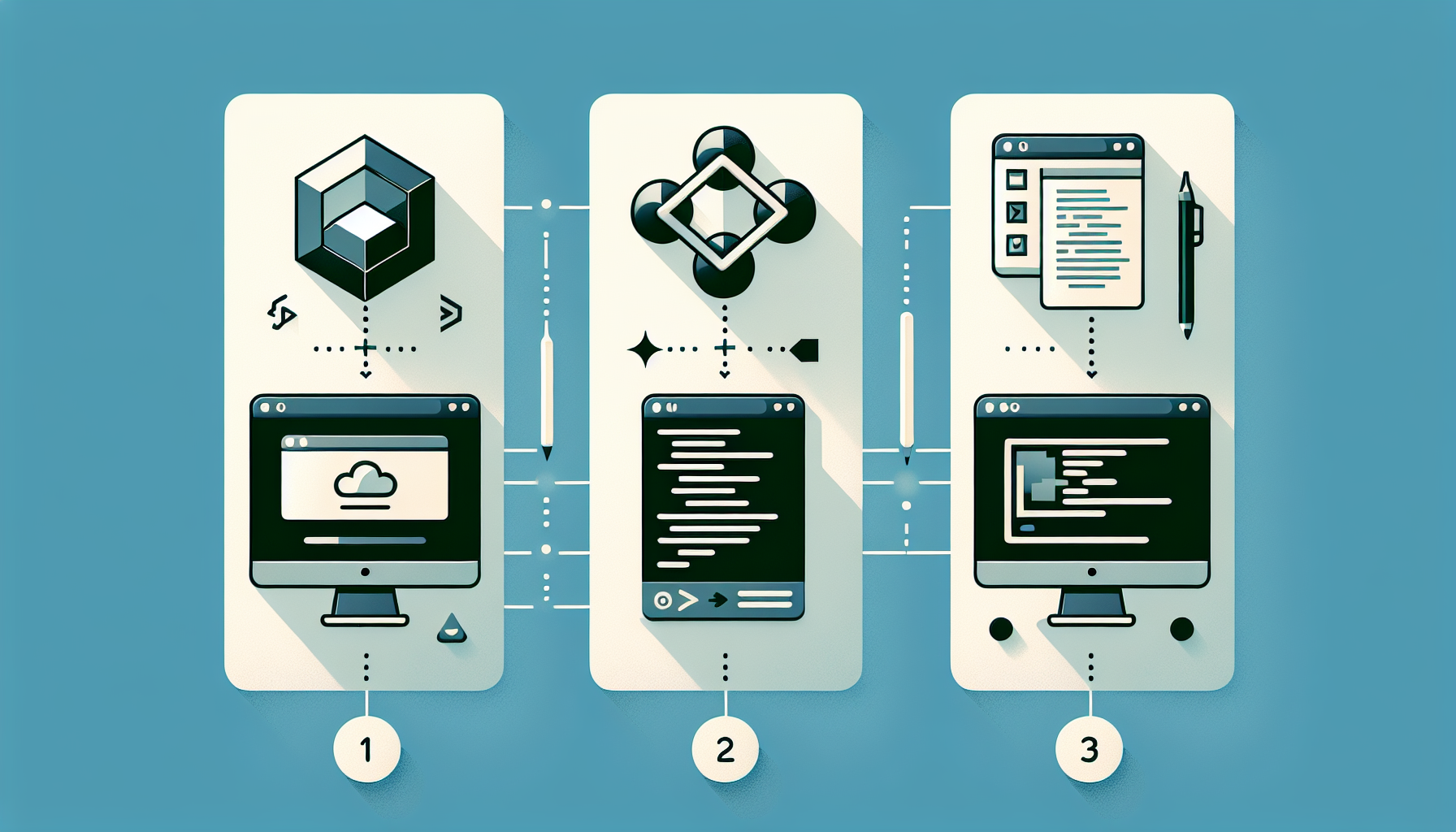 Claude에서 MCP를 설정하기 위한 필수 프로그램 3가지를 단계별로 보여주는 가이드 이미지
