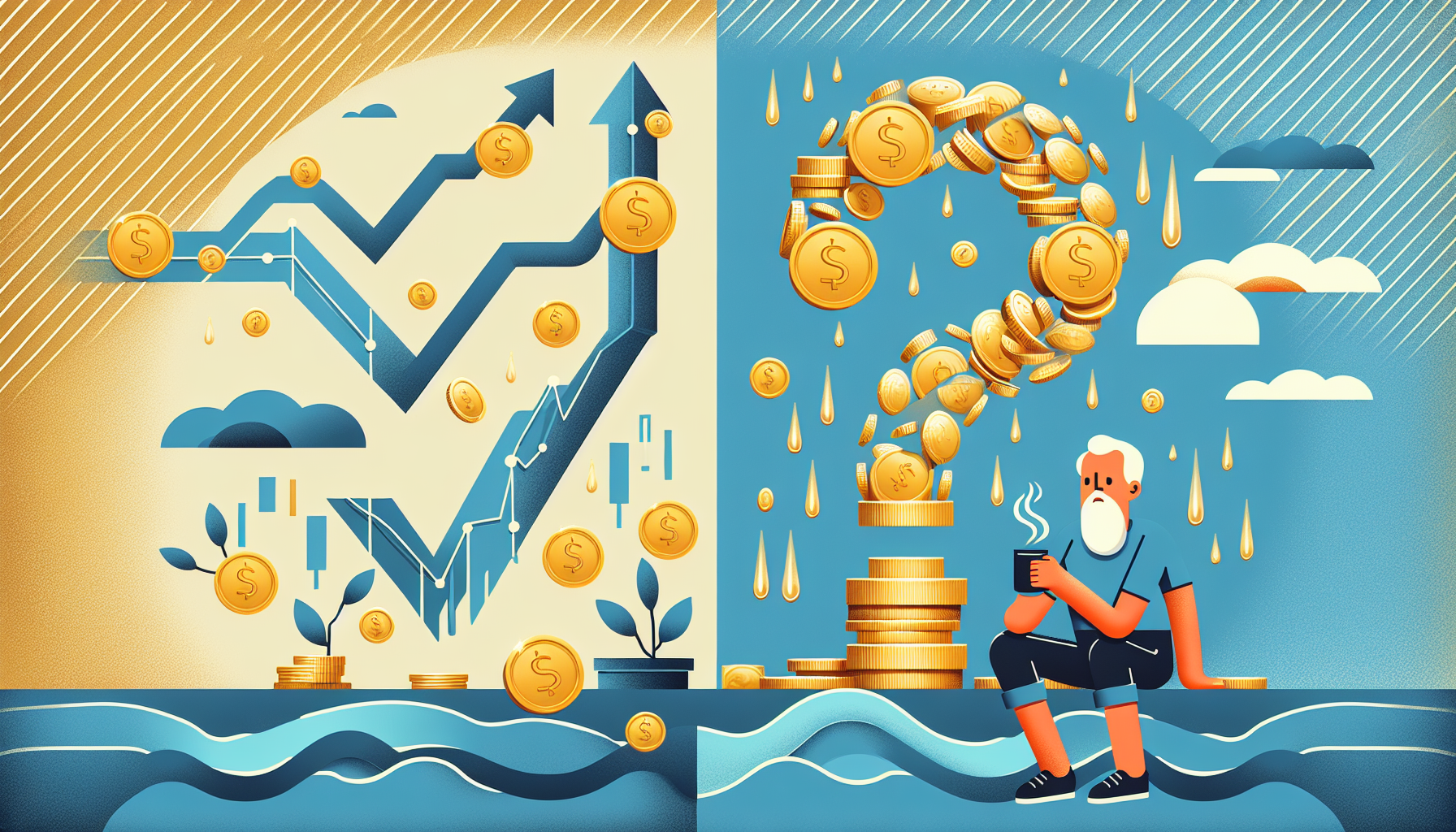 월배당 ETF 수입의 안전성에 대한 개념적 일러스트 - 배당금 흐름과 불확실성