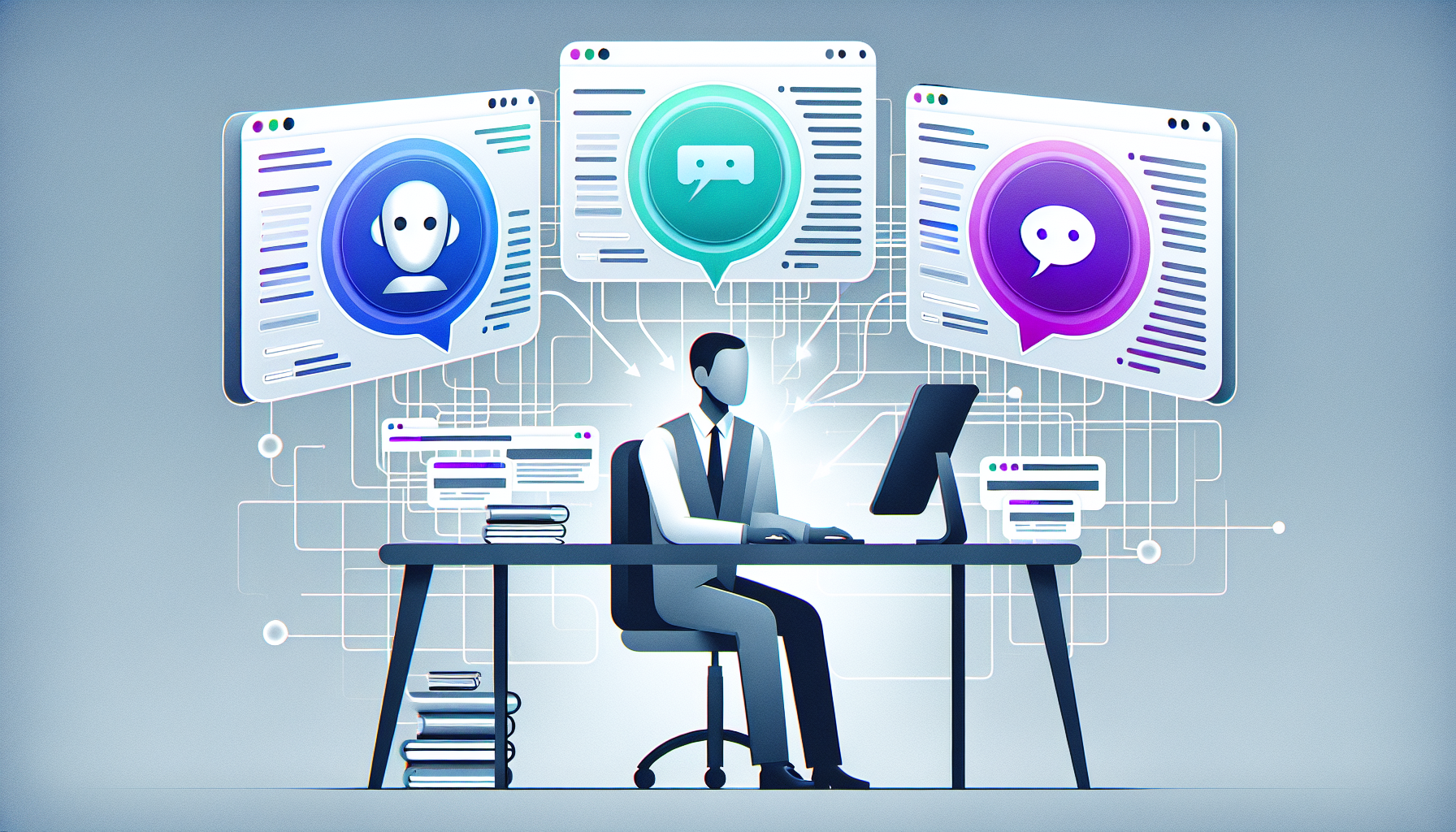 여러 AI 모델을 따로따로 사용하며 맥락이 끊기는 비효율적인 워크플로우 상황 일러스트