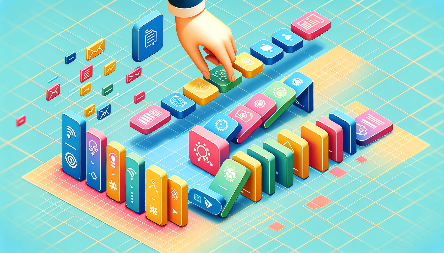 도미노 연쇄 반응으로 표현한 워크플로우 자동화 개념 일러스트