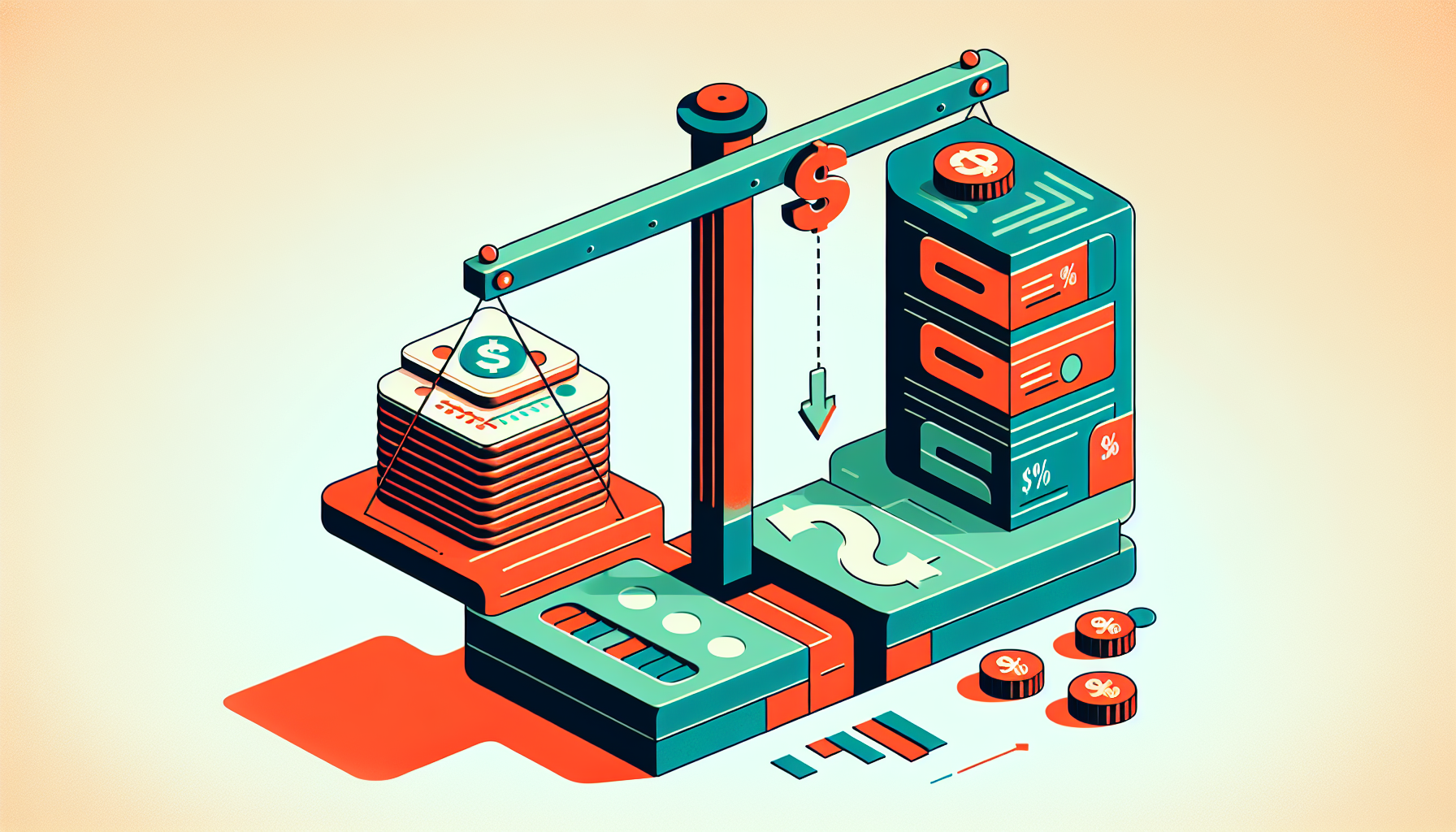 AI 구독 방식과 API 종량제 방식의 비용 비교 저울 일러스트