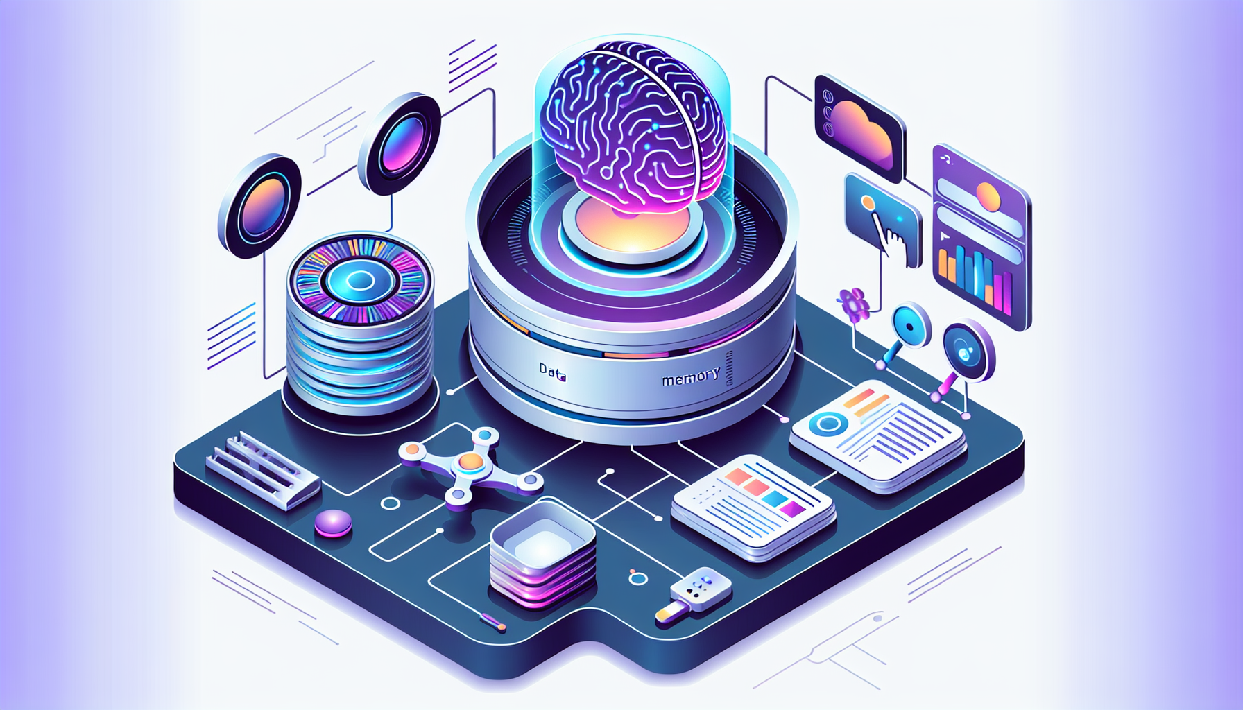 AI 에이전트의 두뇌(Chat Model), 기억(Memory), 손발(Tools) 구조 일러스트