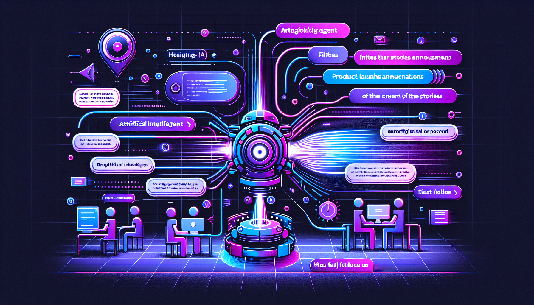 AI 신제품 뉴스 자동 수집 및 Slack 전송 에이전트 일러스트