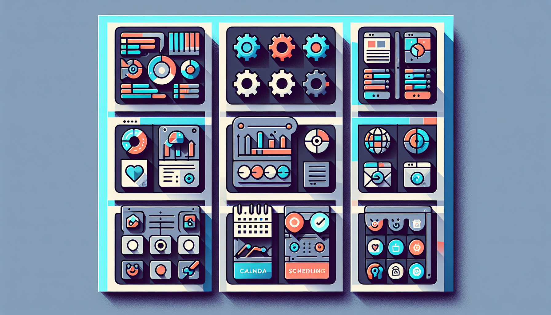 노코드로 제작 가능한 5가지 앱 유형 카테고리 일러스트