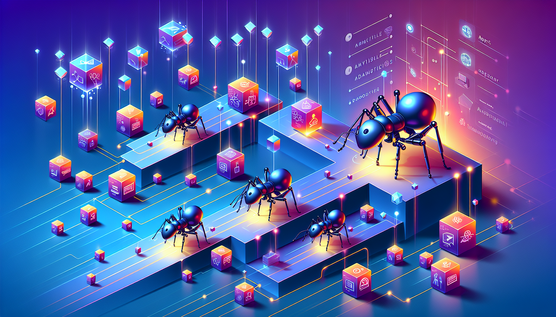 웹 크롤링 개념을 표현한 일러스트 - 개미가 데이터를 수집하여 정리하는 모습