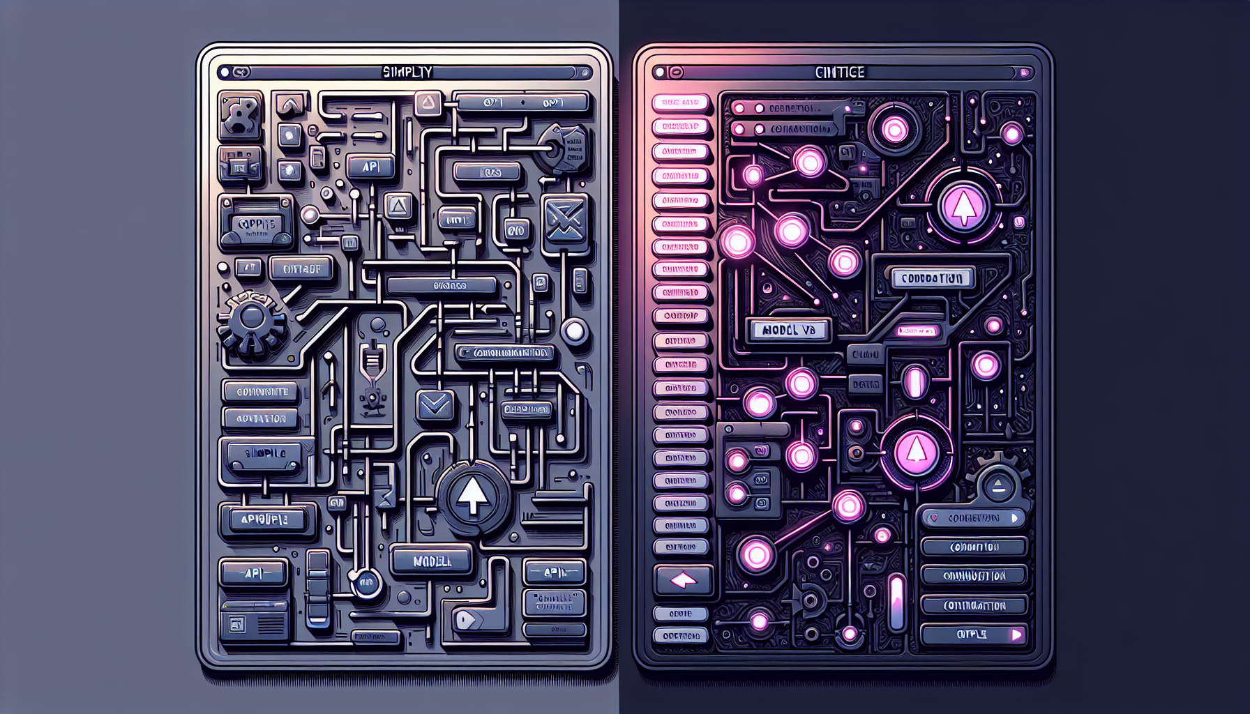 복잡한 API 설정과 간단한 모델 선택 인터페이스의 비교