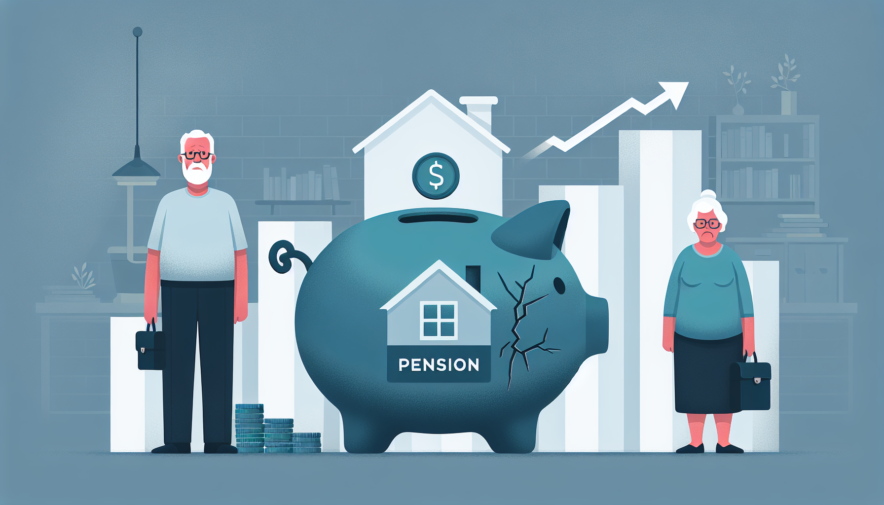 국민연금 부족으로 노후 준비가 어려운 현실을 보여주는 일러스트