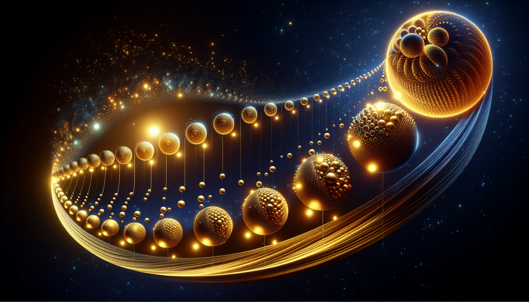 복리 성장의 마법을 표현한 일러스트 - 시간이 지날수록 기하급수적으로 커지는 자산