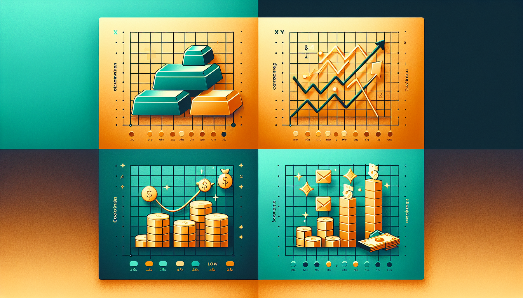경제 성장과 인플레이션 조합에 따른 4가지 시나리오별 유리한 자산군 매트릭스 다이어그램