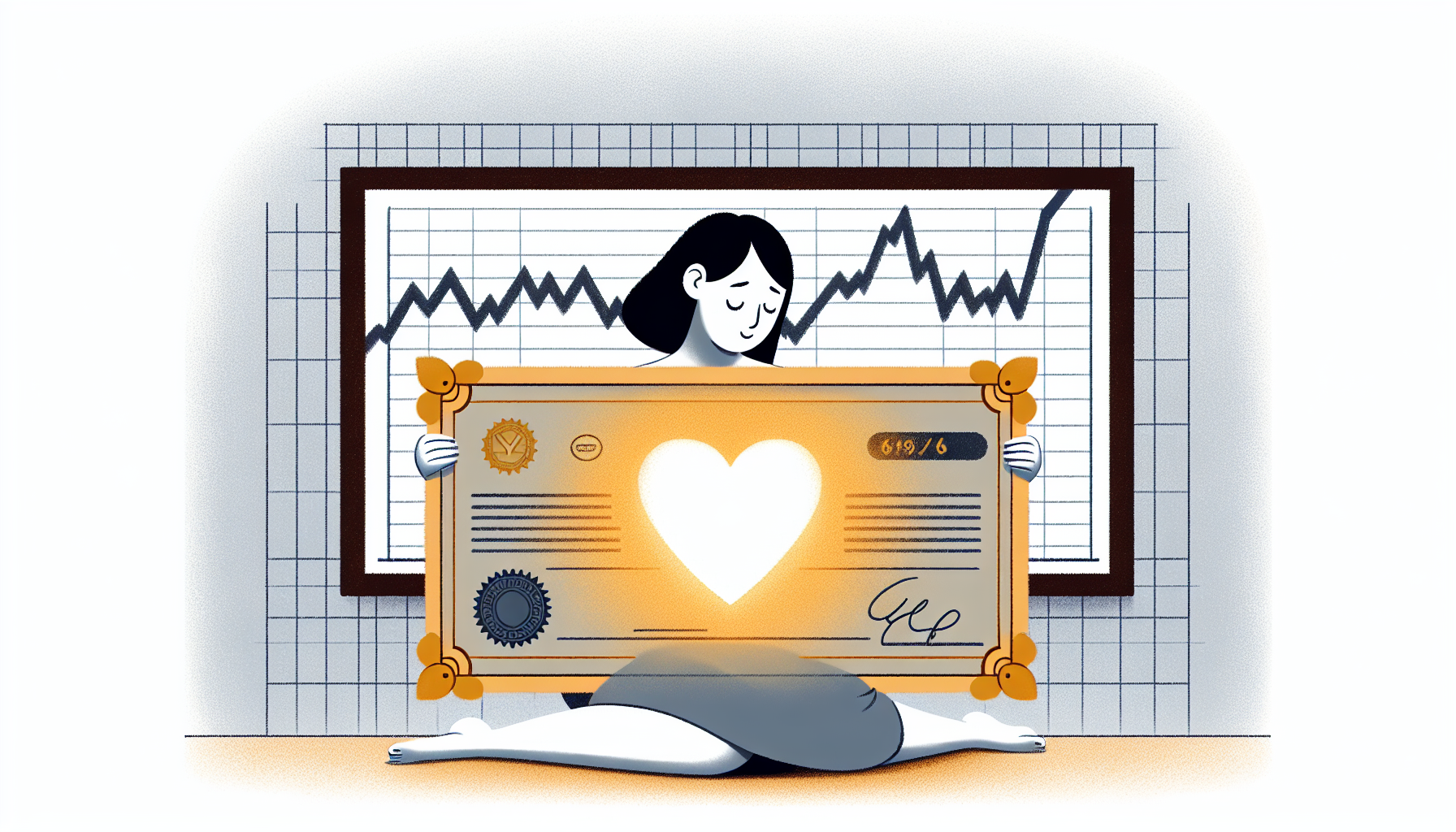 하락하는 주식에 감정적으로 애착을 갖는 소유 효과 편향 일러스트