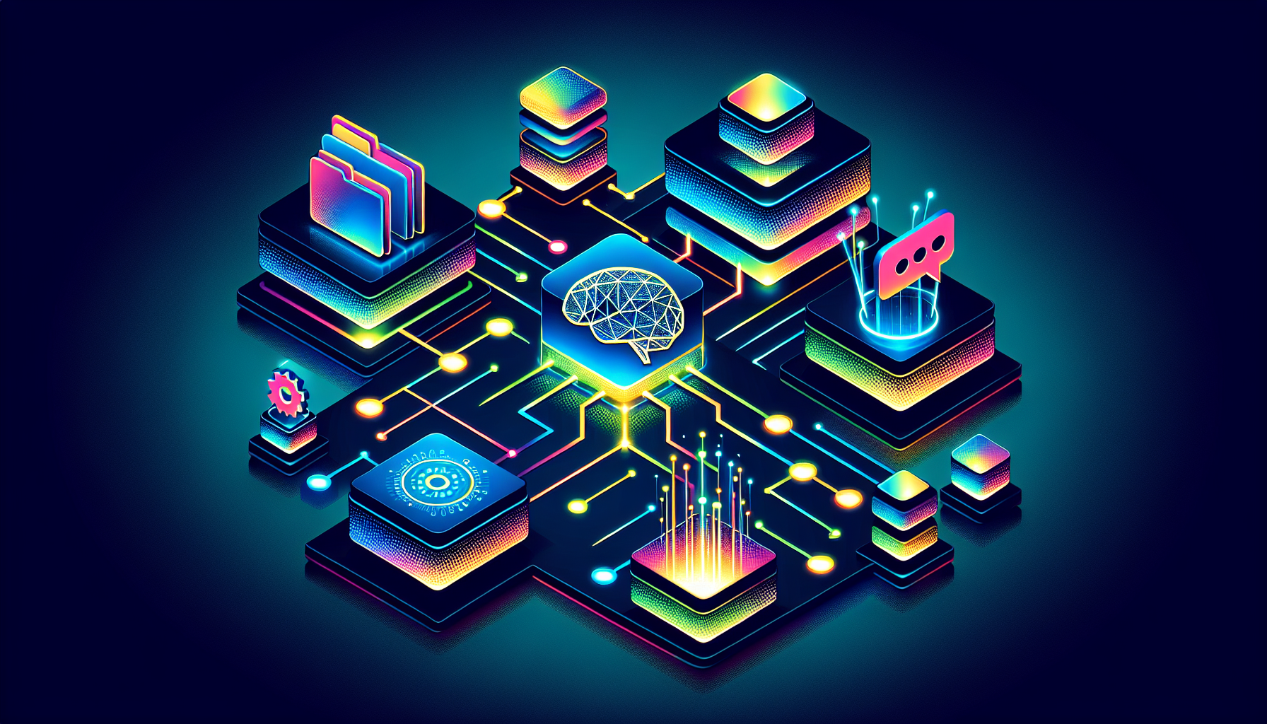 n8n 노코드 플랫폼에서 Google Drive, OpenAI, Supabase를 연결하여 RAG Agent 워크플로우를 구축하는 과정을 표현한 노드 다이어그램 일러스트