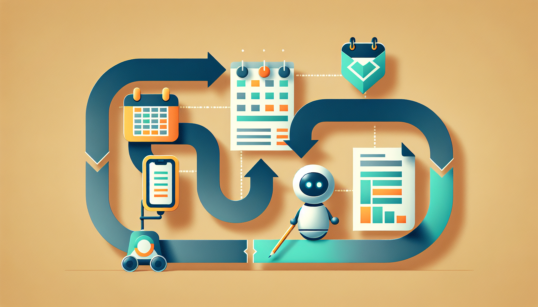 구글 캘린더와 드라이브를 AI가 자동으로 연결해 주간 브리핑을 생성하는 워크플로우 일러스트