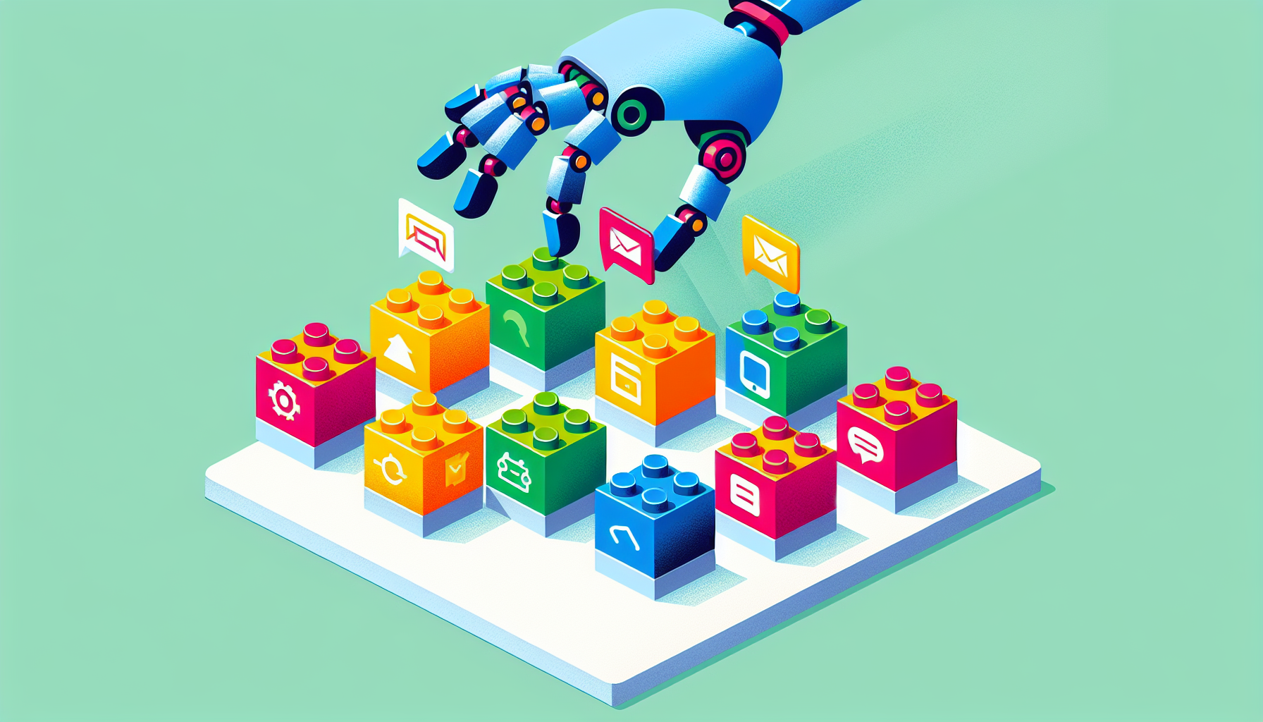 Zapier로 다양한 앱을 레고 블록처럼 조립하는 자동화 플랫폼 설정 과정 일러스트