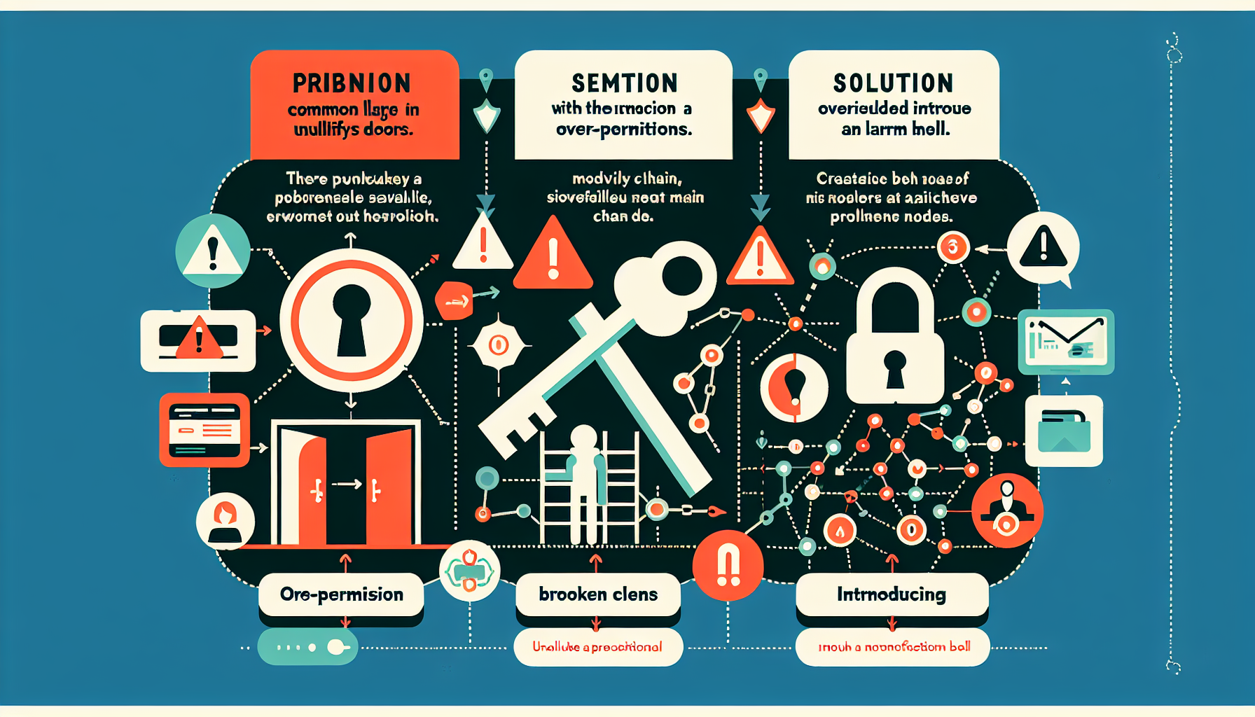 AI 자동화 구축 시 흔한 실수 3가지와 해결책을 보여주는 경고 및 솔루션 일러스트