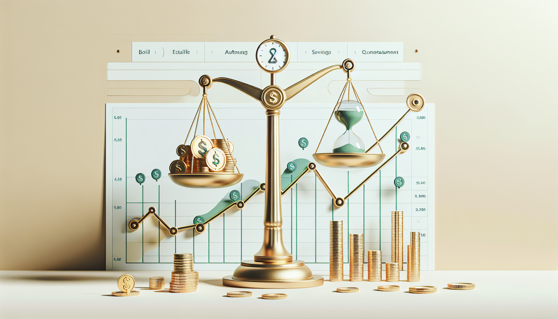 AI 자동화 도구 비용 대비 절감 효과를 보여주는 ROI 분석 저울 일러스트