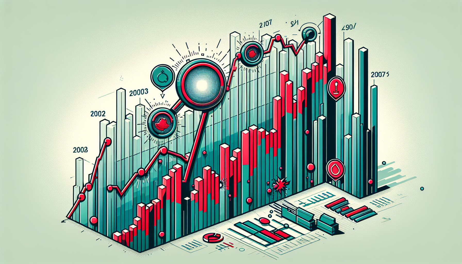 백테스트 기간 중요성 - 닷컴버블과 금융위기 구간을 포함한 장기 데이터 분석 일러스트