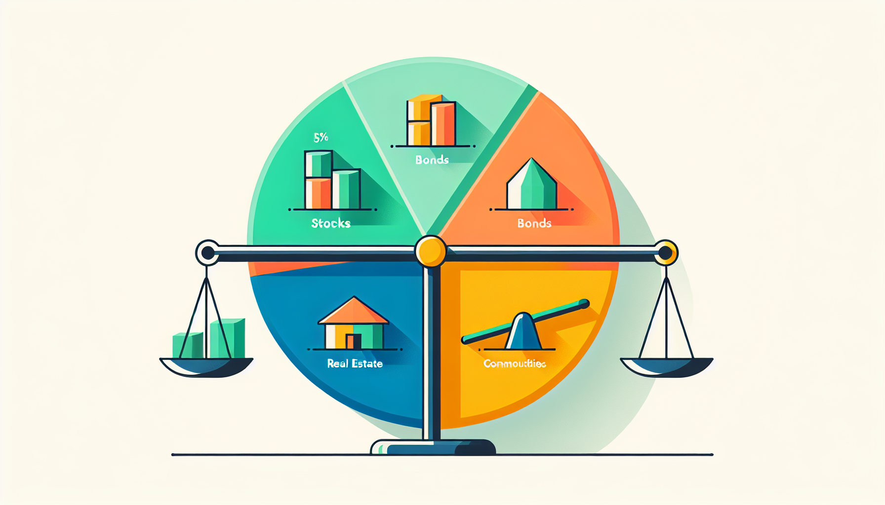 은퇴 자산배분 포트폴리오 구성 - 주식 채권 부동산 원자재 분산투자 원칙 일러스트