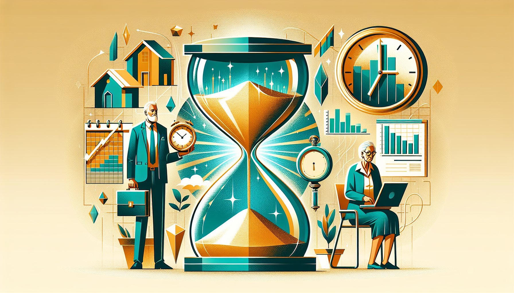 은퇴 후 시간 자산 활용 전략 - 부동산 경매와 모멘텀 투자 등 시간 집약적 투자 방법 일러스트