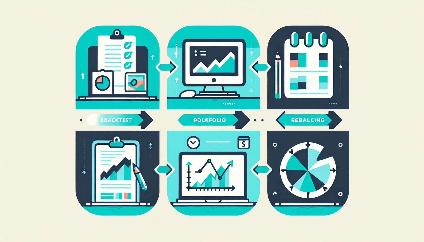은퇴 투자 포트폴리오 실전 구성 가이드 - 백테스트부터 리밸런싱까지 단계별 프로세스 일러스트