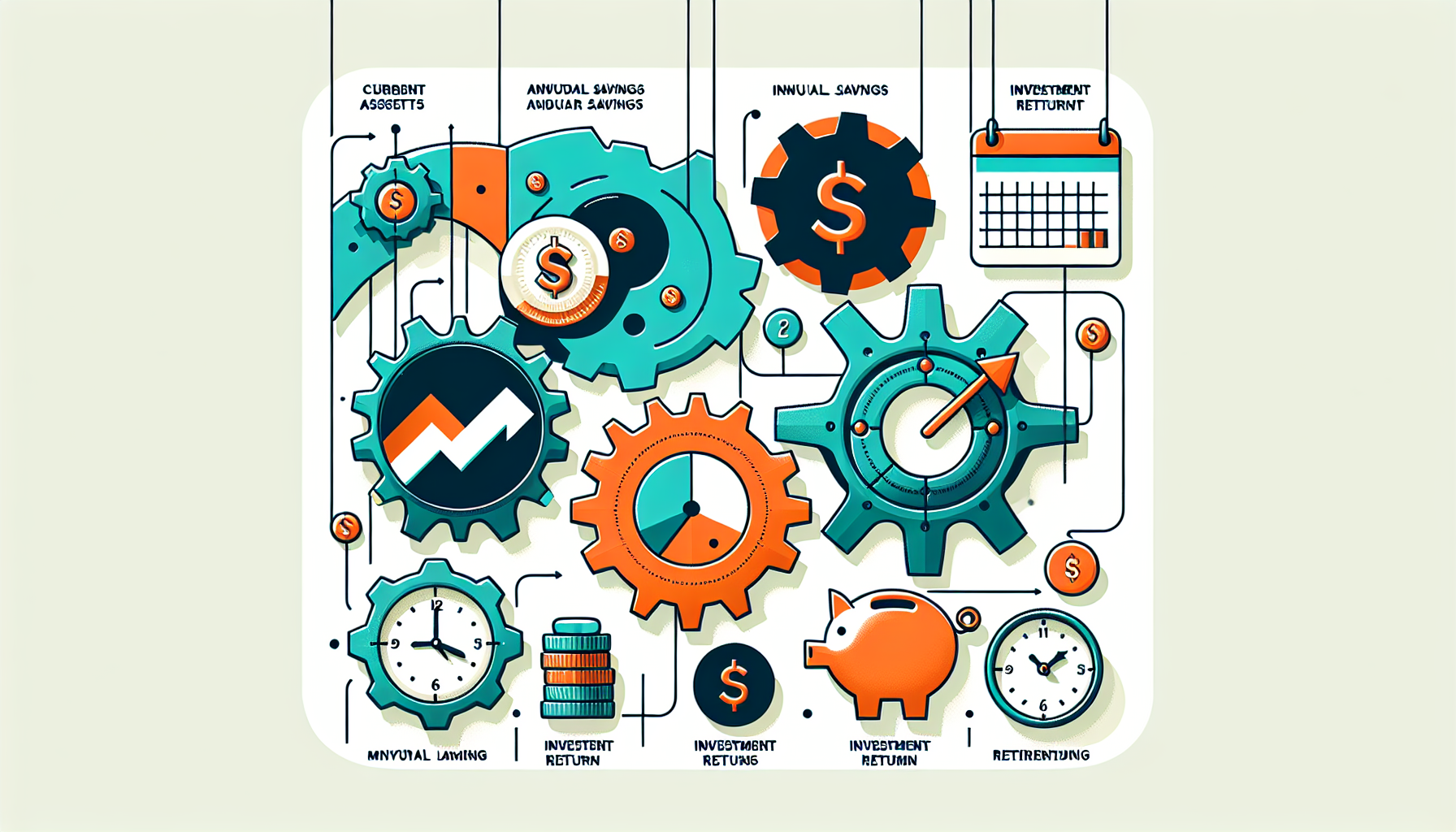 은퇴자금을 결정하는 네 가지 핵심 변수 상호작용 다이어그램