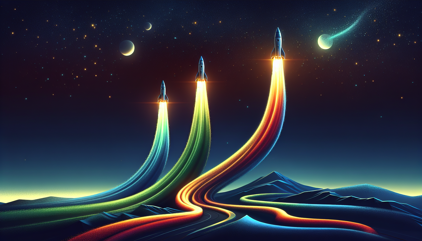 투자 수익률 차이가 최종 자산에 미치는 극적인 차이를 보여주는 로켓 일러스트