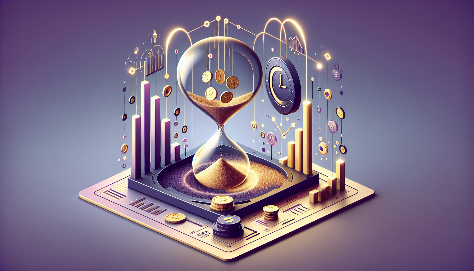 은퇴 시점을 늦출수록 복리 효과로 자산이 크게 증가하는 시간의 가치 일러스트