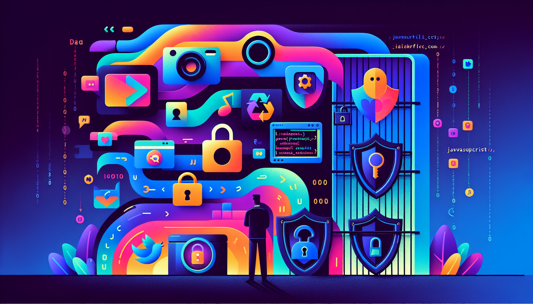 SNS 플랫폼 데이터 수집의 어려움을 표현한 일러스트 - 잠긴 소셜미디어 데이터와 장벽