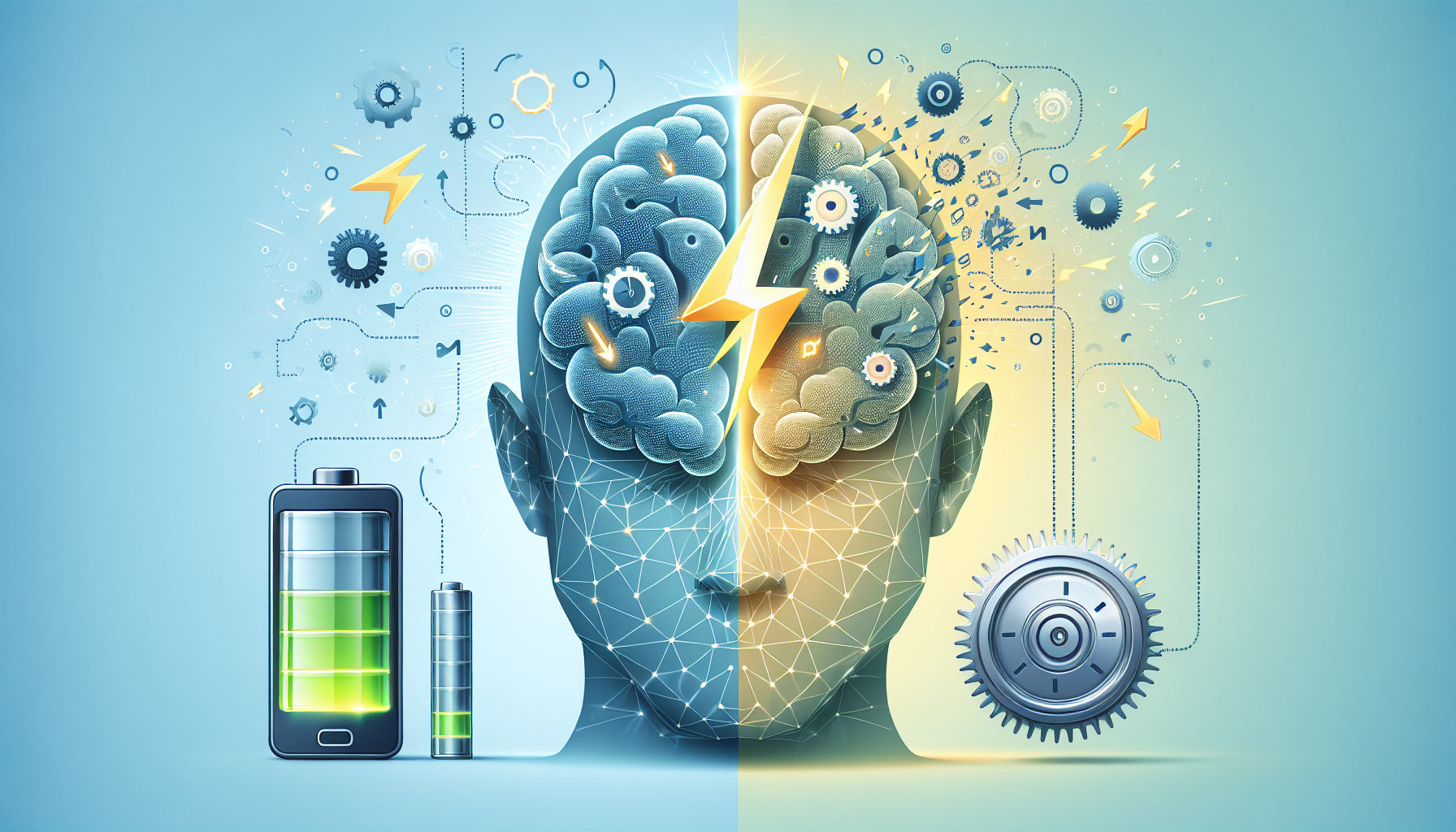 인간 뇌의 빠른 직관적 사고와 느린 이성적 사고를 표현한 심리 편향 개념 일러스트