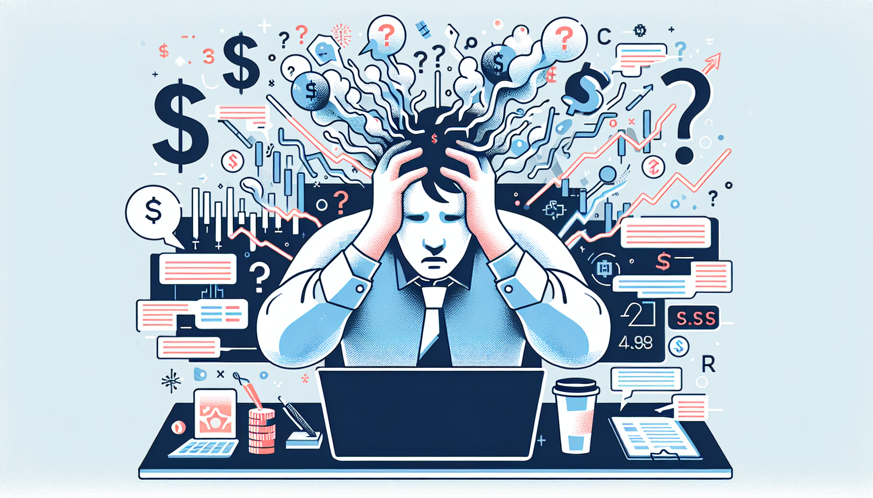 매달 반복되는 주식 매수 수량 계산으로 혼란스러워하는 투자자 일러스트