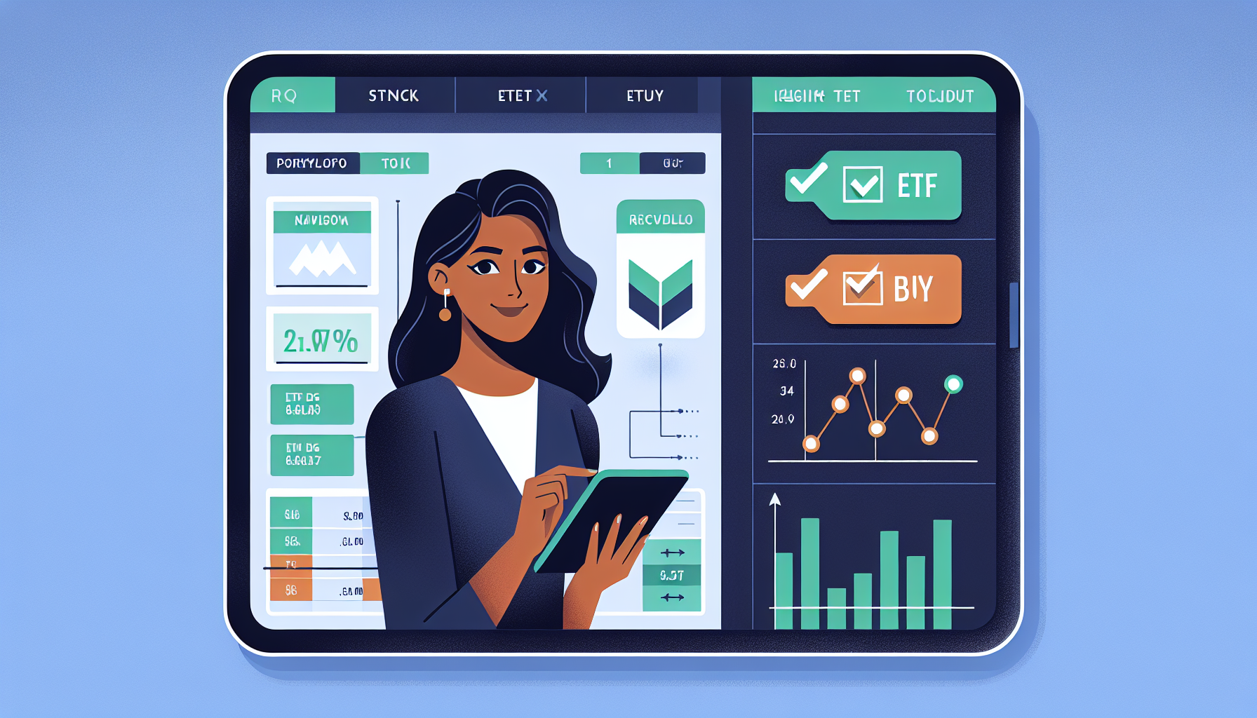 월 투자금 입력 후 종목별 추천 매수 수량을 확인하는 포트폴리오 활용 시나리오 일러스트
