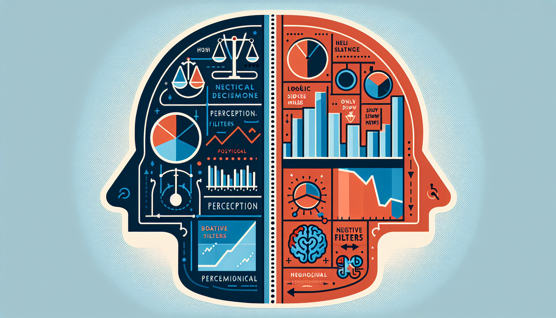 주식 매수 후 확증 편향으로 인해 객관적 판단력이 흐려지는 심리 변화 일러스트
