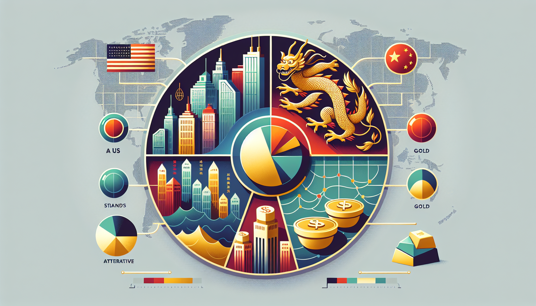 미중 지정학 리스크 대비 글로벌 자산 분산 투자 전략 포트폴리오 일러스트