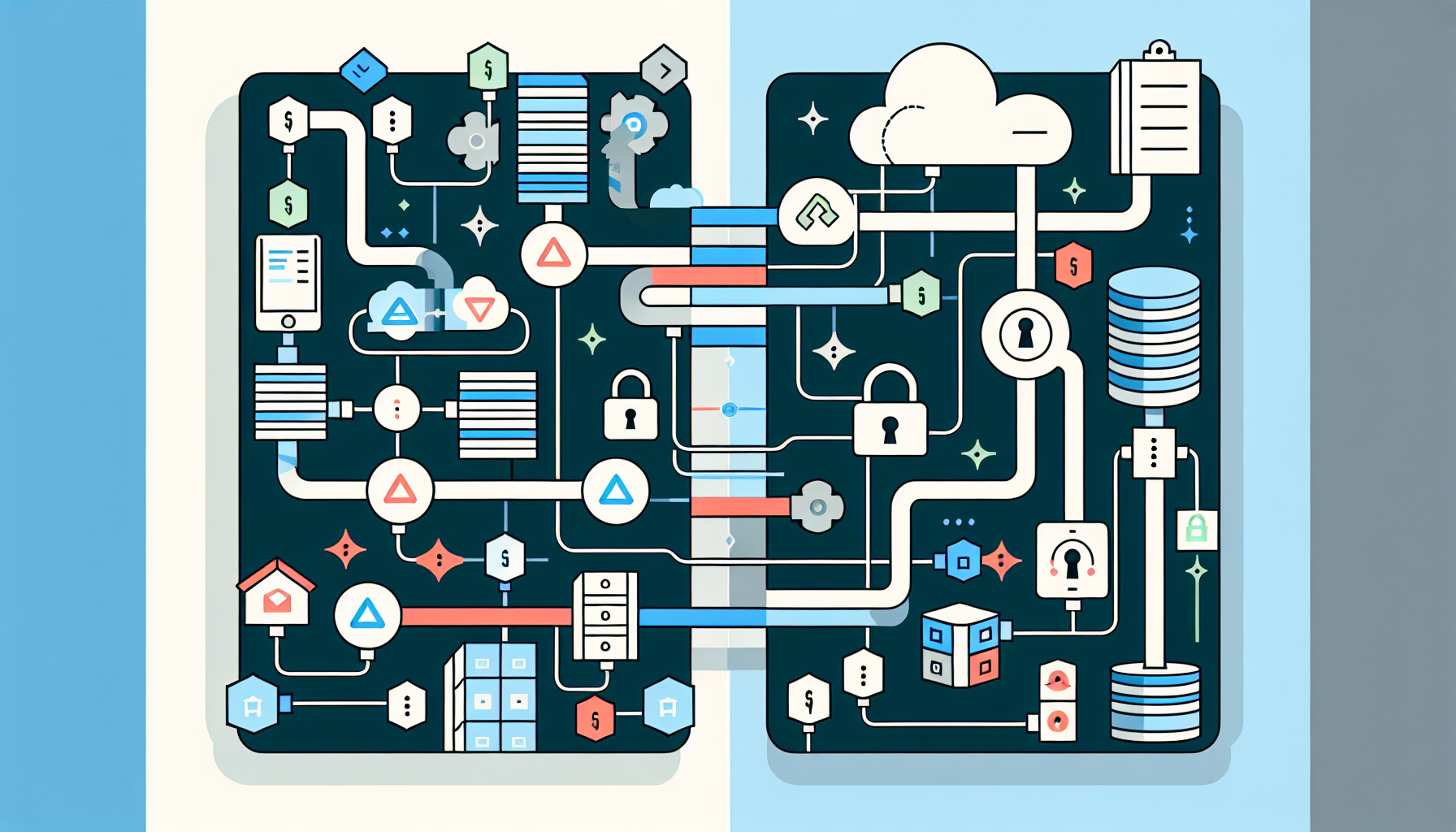 외부 데이터베이스 연동의 복잡성과 병목 현상을 보여주는 워크플로우 자동화 시스템 다이어그램